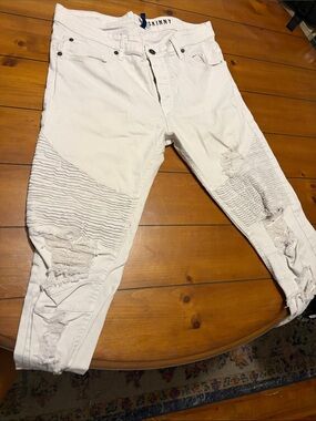 Divided White Skinny Jeans with Ripped Biker Detail